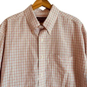 Brooks Brothers Orange Checkered Cotton Long Sleeve Dress Shirt size L